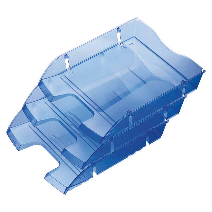 Helit Briefkorb – mit Beschriftungsfeld, glänzend, blau transparent, B 275 × H 66 × T 355 mm