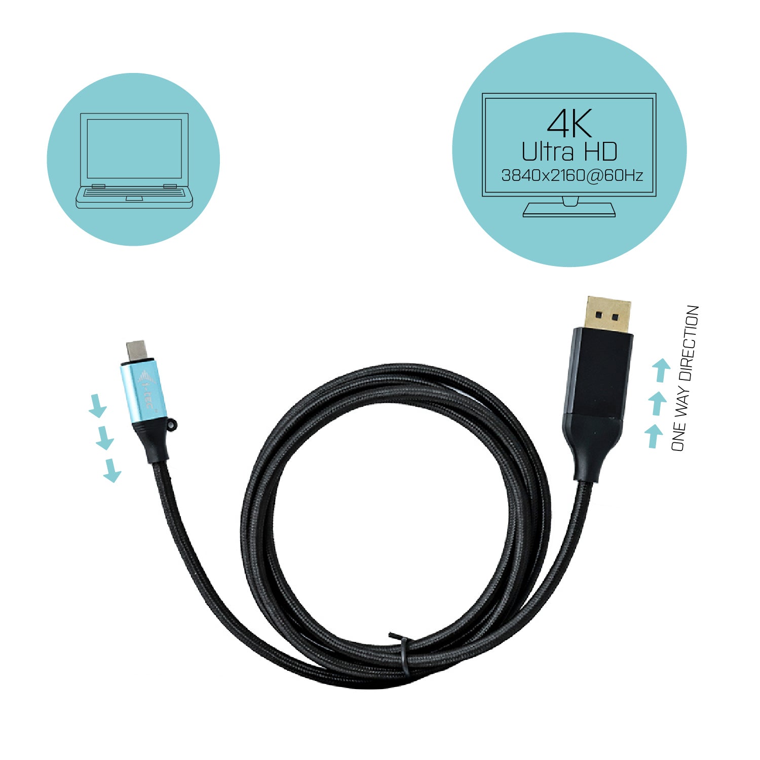 i-tec USB-C auf DisplayPort Adapter, 4K@60 Hz, 2 m, für Thunderbolt 3