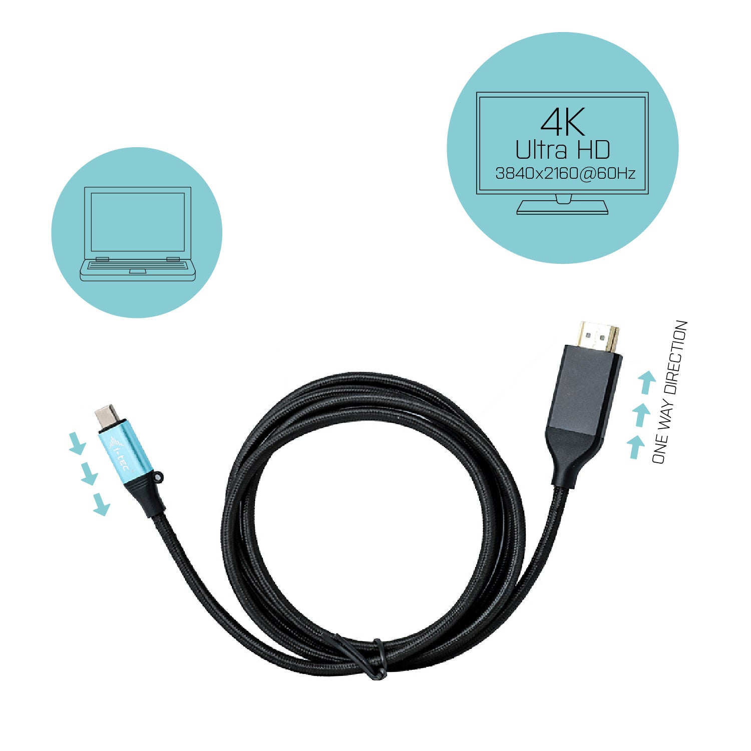 i-tec USB-C auf HDMI Adapter, 4K@60 Hz, 1,5 m, für Thunderbolt 3
