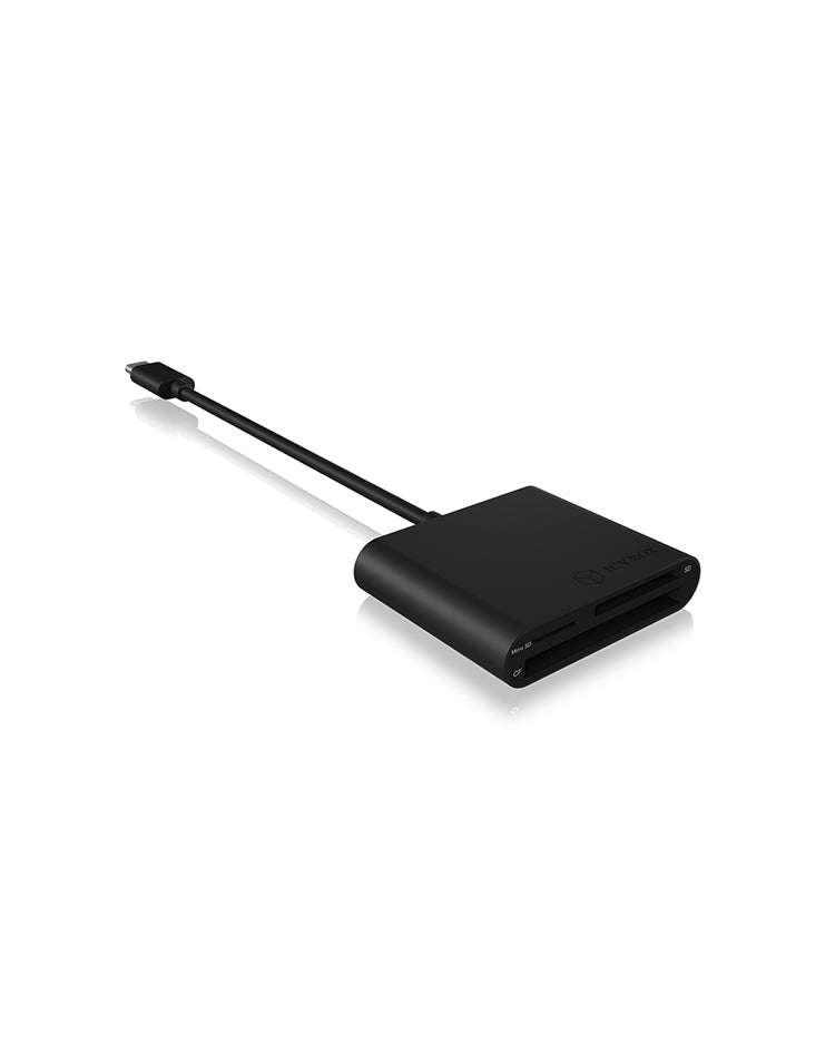 ICY BOX USB-Kartenleser USB-C – CF, SD, microSD – USB 3.2 Gen 1 (5 Gbit/s) – Aluminium – Schwarz