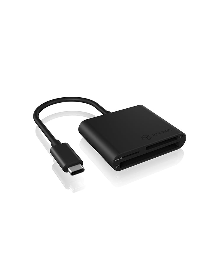 ICY BOX USB-Kartenleser USB-C – CF, SD, microSD – USB 3.2 Gen 1 (5 Gbit/s) – Aluminium – Schwarz