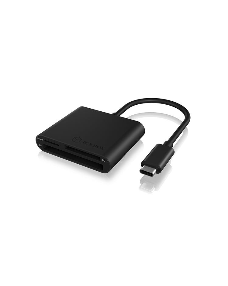 ICY BOX USB-Kartenleser USB-C – CF, SD, microSD – USB 3.2 Gen 1 (5 Gbit/s) – Aluminium – Schwarz