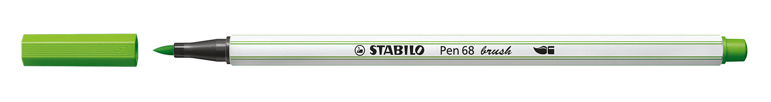 STABILO Pen 68 Brush Filzstift – Pinselspitze, 1 mm, wasservermalbar, Laubgrün