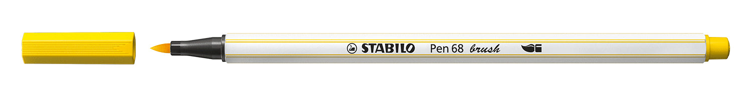 STABILO Pen 68 Brush Filzstift – Pinselspitze, 1 mm, wasservermalbar, Gelb