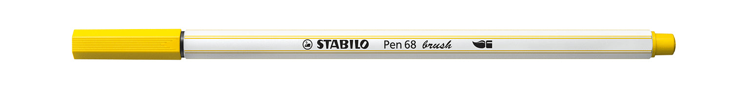 STABILO Pen 68 Brush Filzstift – Pinselspitze, 1 mm, wasservermalbar, Gelb