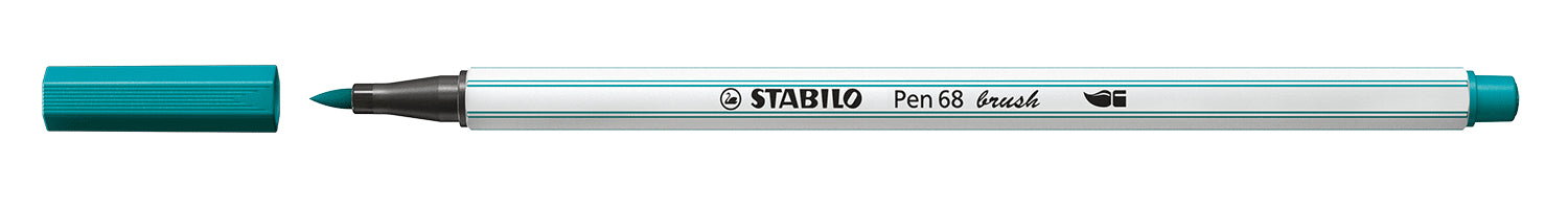 STABILO Pen 68 Brush Filzstift – Pinselspitze, 1 mm, wasservermalbar, türkisblau