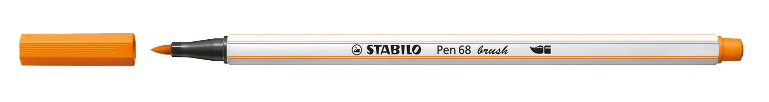 STABILO Pen 68 Brush Filzstift – Pinselspitze, 1 mm, wasservermalbar, Orange