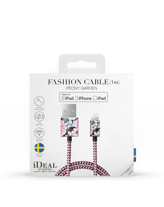 iDeal of Sweden USB-A auf Lightning Kabel, 1 m, Peony Garden, geflochten (Nylon), Schnellladen, MFi-zertifiziert