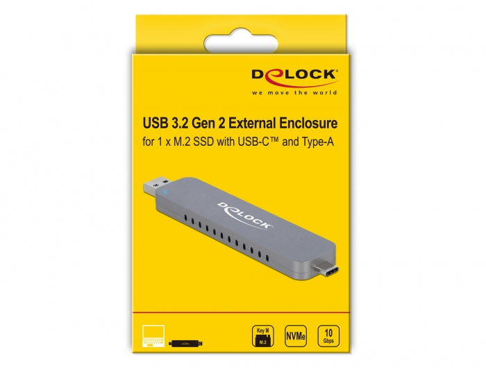 DeLOCK 42616 – 1-Schacht SSD-Gehäuse – USB 3.2 Gen2 (10 Gbit/s), Typ-C/Typ-A, für M.2 NVMe