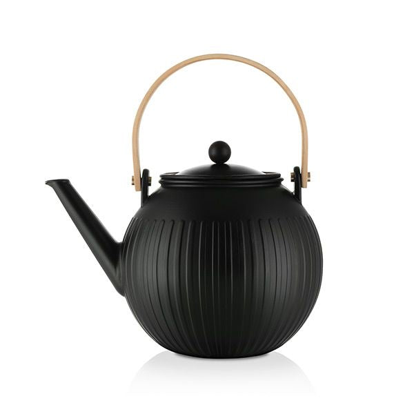 Bodum Teekanne Douro – 1,5 l, Ø 21 cm, H 17,1 cm, Porzellan/Holz, Schwarz, mit Edelstahlfilter