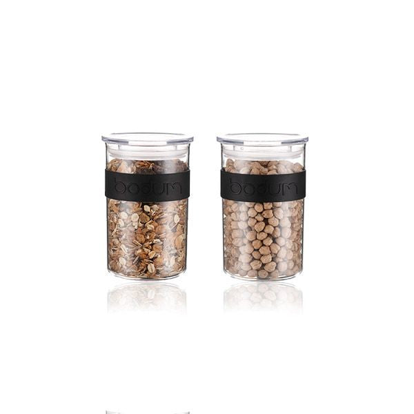 Bodum Vorratsdose 600 ml, Ø 9,5 × 15,5 cm, Kunststoff, Schwarz/Transparent, 2er-Set