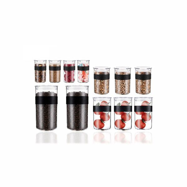 Bodum Vorratsglas – Kunststoff, Schwarz, Transparent, Deckel, Stapelbar, Spülmaschinenbeständig, 12 Stück