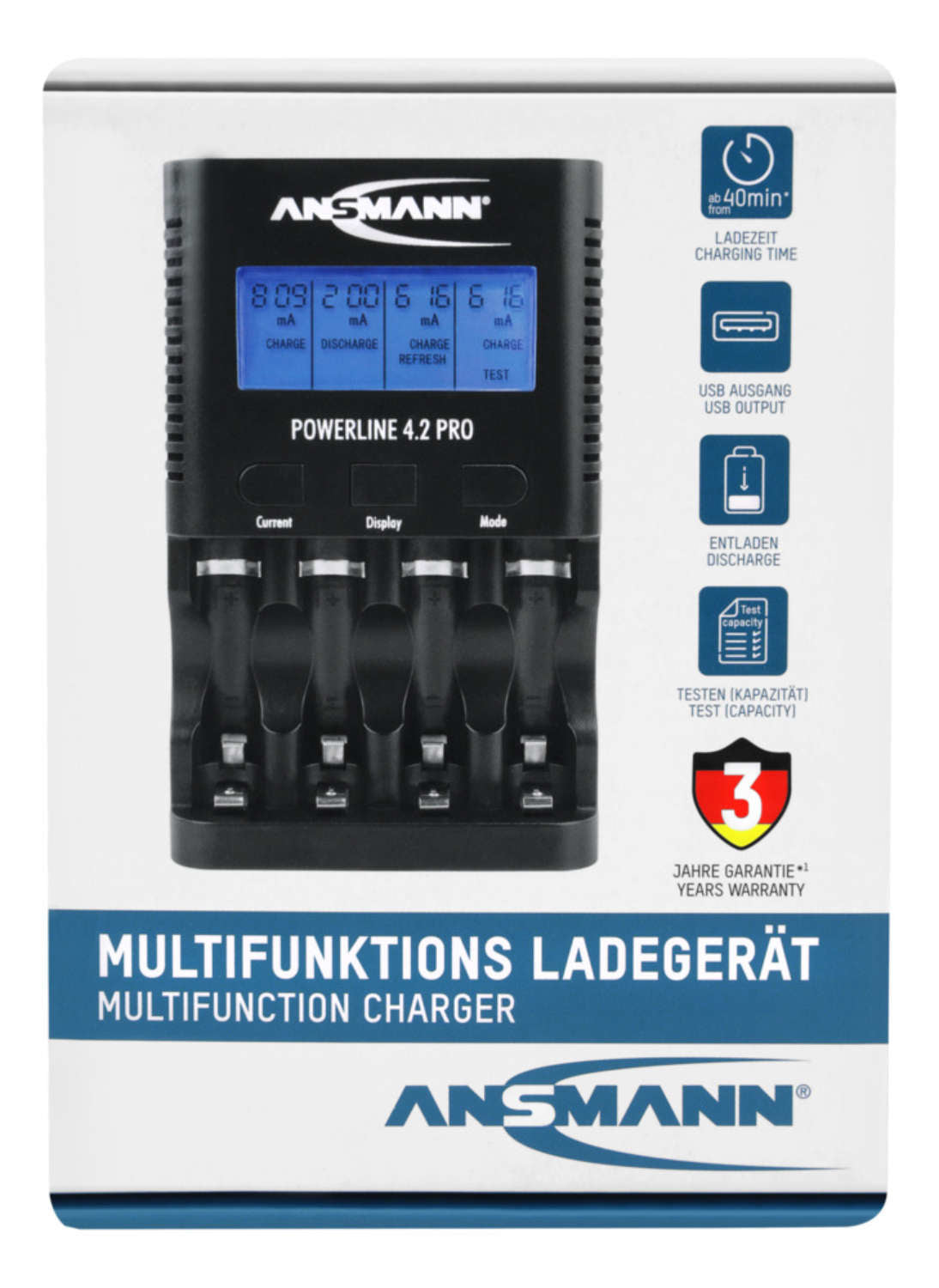Ansmann Powerline 4.2 Pro Ladegerät – 5 W, 1× USB, mit LCD-Display – für AA, AAA (NiMH)