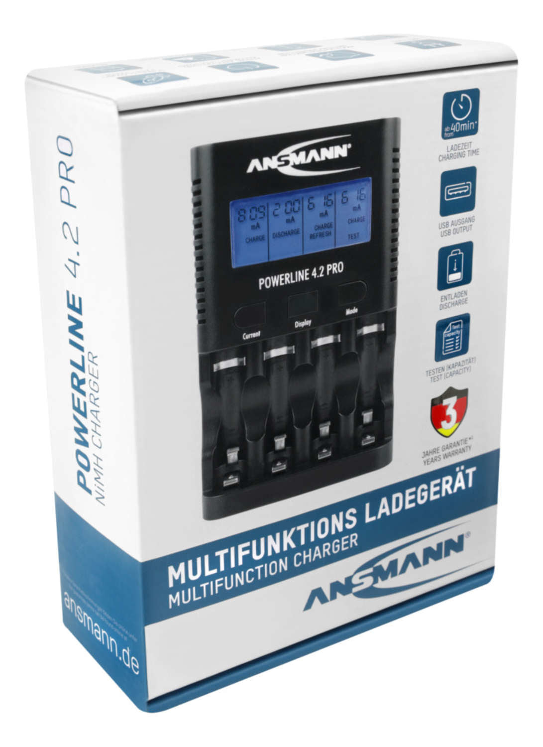 Ansmann Powerline 4.2 Pro Batterieladegerät 4× – für NiMH AA/AAA – LCD-Display