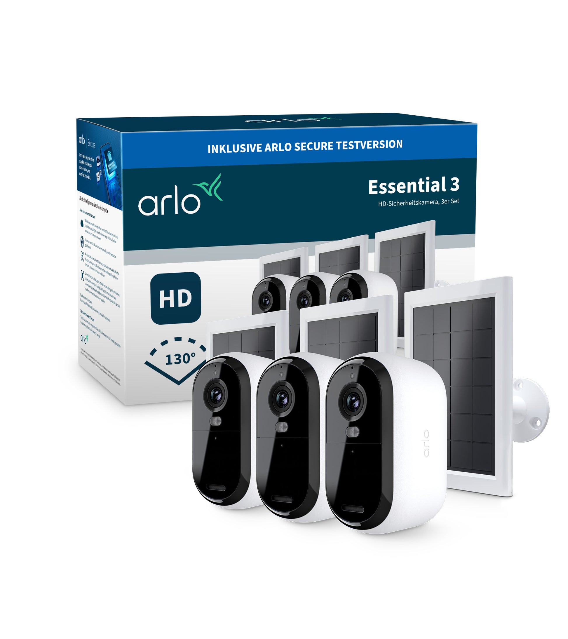 Arlo VMK2380 Essential3 IP-Kamera – 2 MP, Full HD, IP65, Solar, Weiss, 3er-Pack