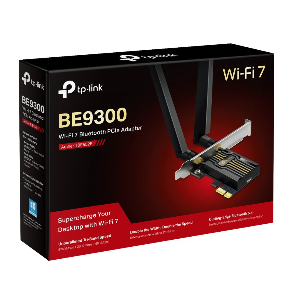 TP-Link Archer TBE552E PCIe Wi‑Fi 7 Karte – Tri-Band, bis 5760 Mbit/s – für Windows 11 x64