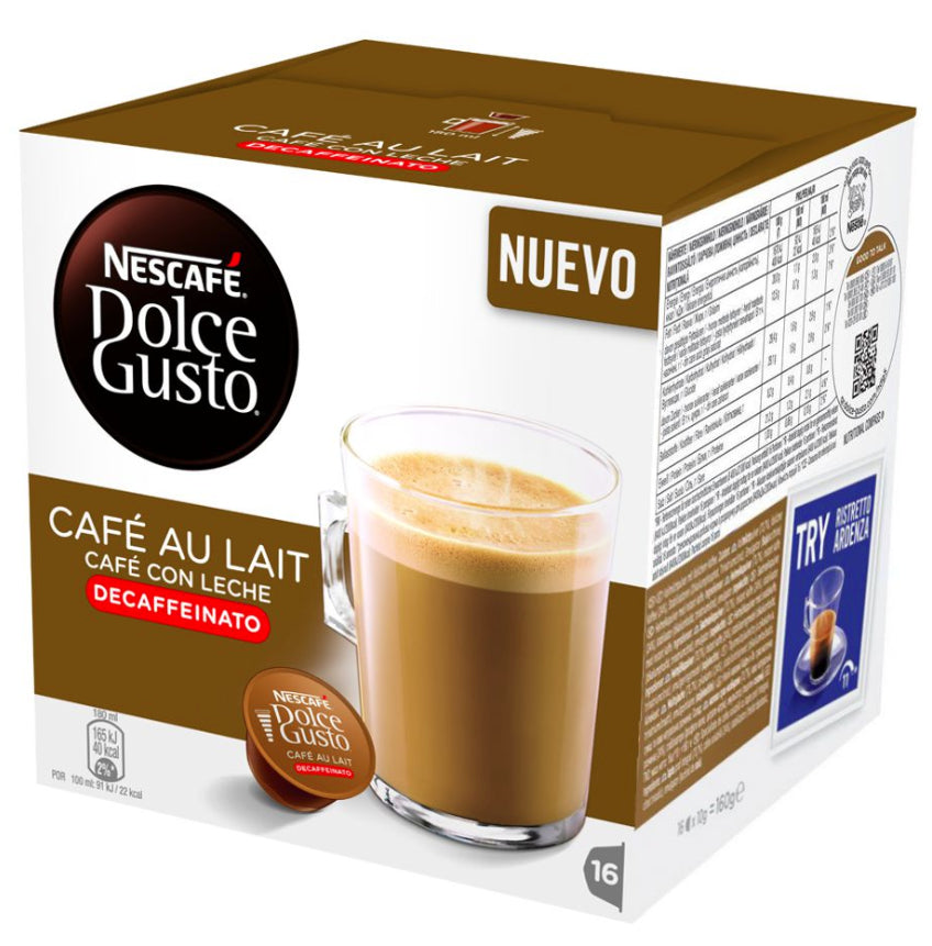 Nescafé Café au lait – Kaffeepads für Dolce Gusto – entkoffeiniert, 16 Pads