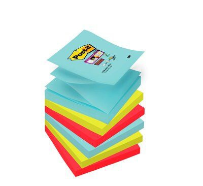 Post-it Super Sticky Haftnotizen – 76×76 mm – sortiert (türkis, neongrün, guavapink), 6×90 Blatt, PEFC