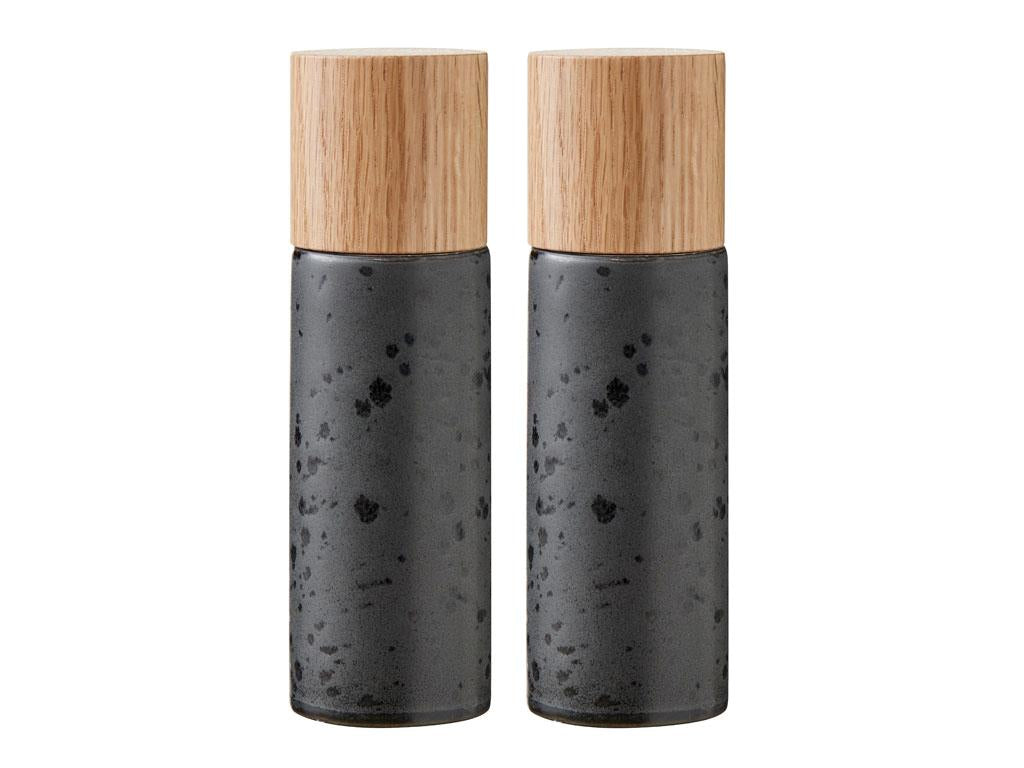 BITZ Salz- und Pfeffermühle Ø 5 × 16,7 cm, Holz/Keramik, Schwarz, 2er-Set