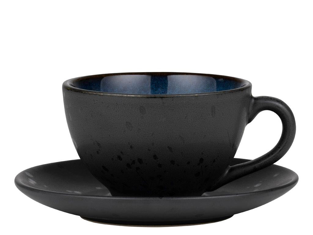 BITZ Kaffeetasse – 6er Set, 240 ml, Ø 10 cm, Steinzeug, Schwarz/Blau, mit Unterteller, spülmaschinenfest