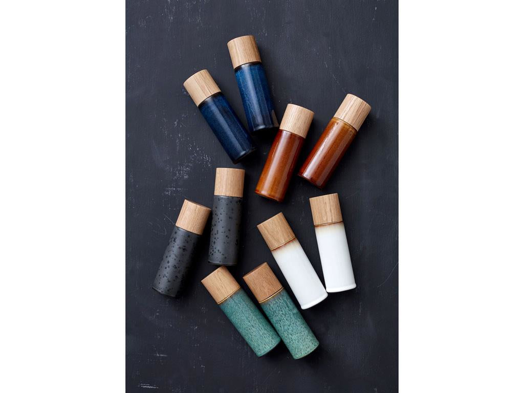 BITZ Salz- und Pfeffermühle 16,7 cm, Eiche/Keramik, Dunkelblau, 2er-Set