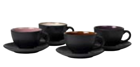 BITZ Kaffeetasse – 4er Set, 240 ml, Ø 10 cm, Steinzeug, Schwarz, spülmaschinenfest, mikrowellengeeignet