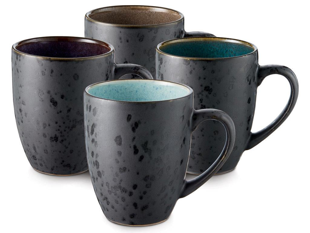 BITZ Kaffeetasse – 4er Set, 300 ml, Ø 8 cm, Steinzeug, Schwarz, spülmaschinenfest, mikrowellengeeignet