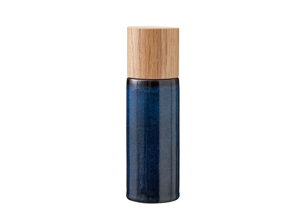 BITZ Salz- und Pfeffermühle 16,7 cm, Eiche/Keramik, Dunkelblau, 2er-Set