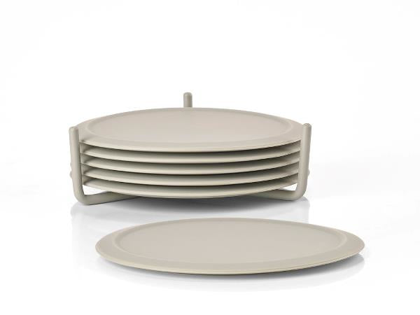 Zone Denmark Glasuntersetzer – 6er Set, Ø 10 cm, H 3,1 cm, Silikon/Metall, Grau, mit Halter