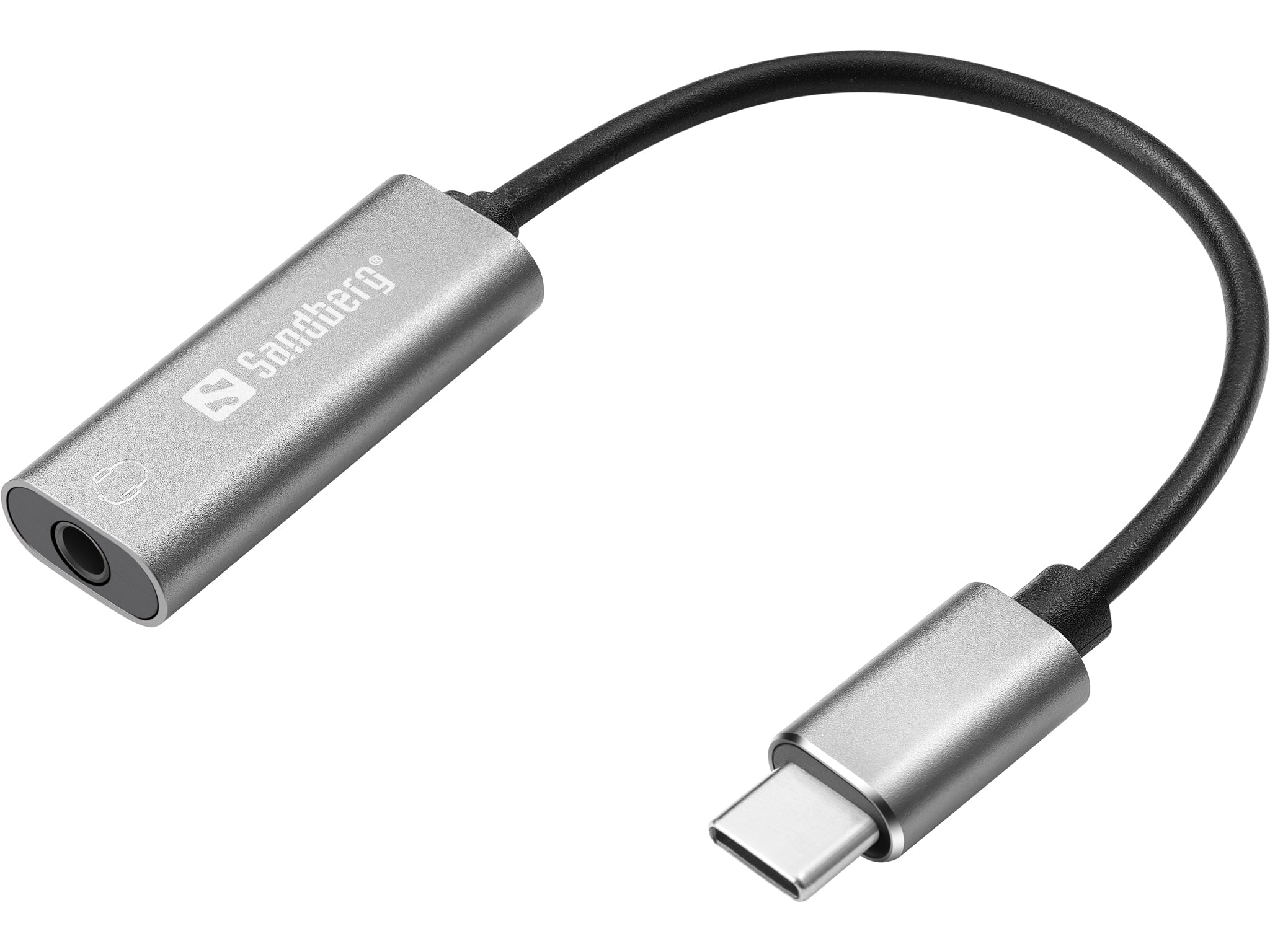 Sandberg Audio-Adapter USB-C zu 3,5 mm – 1× Kopfhörerausgang, für USB-C-Geräte – Silber/Weiss