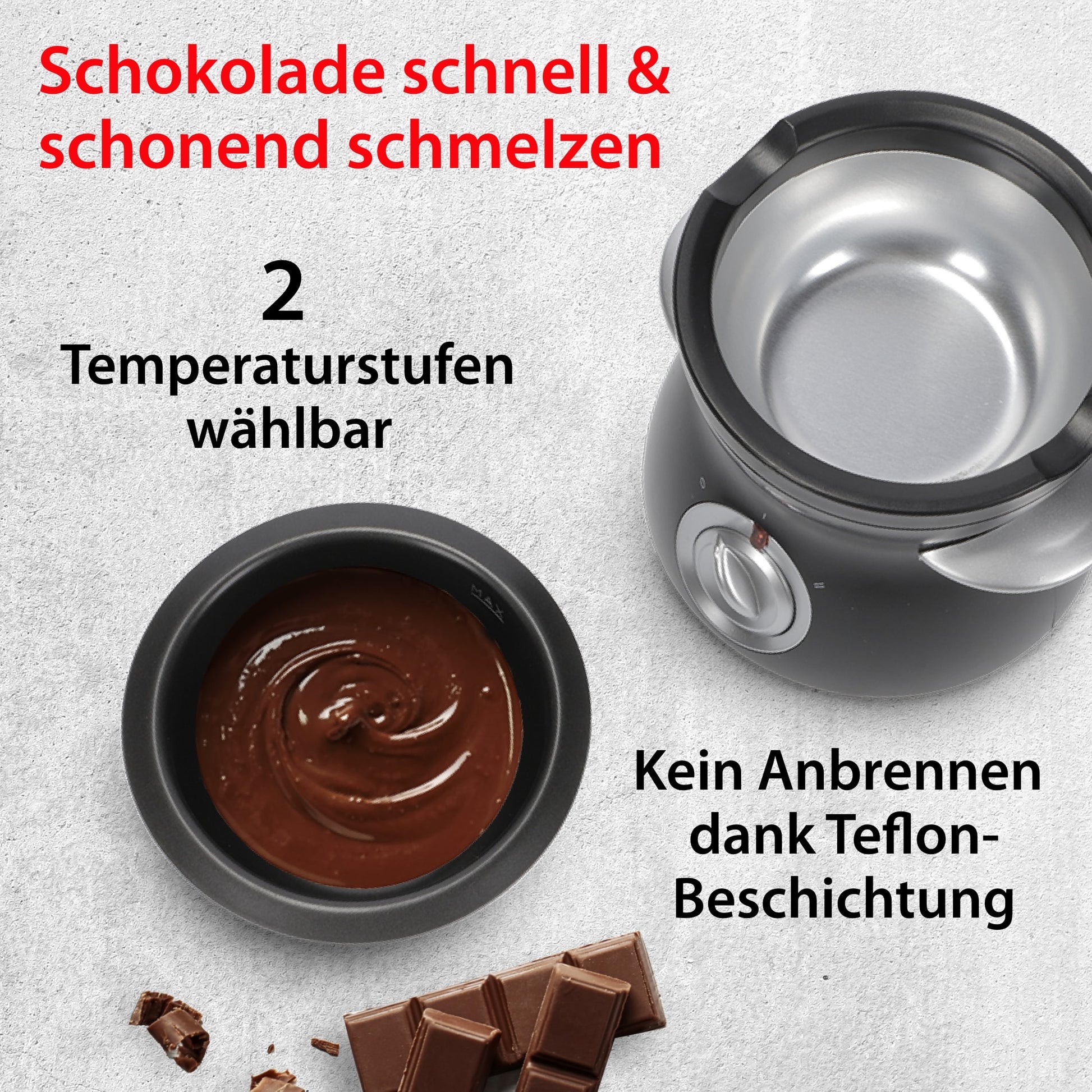 ADE Fondue-Set KG2352 – Kunststoff, 0,5 l, 6 Gabeln, netzbetrieben – schwarz/silber
