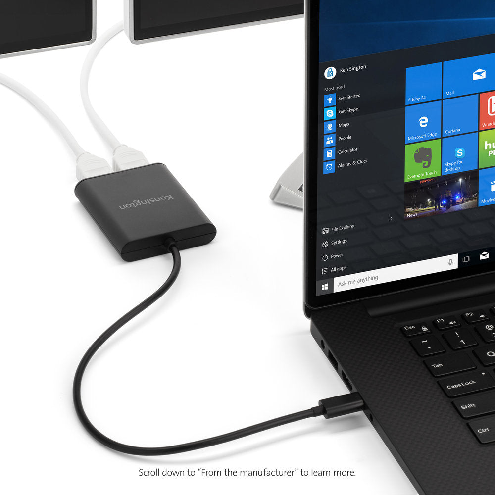 Kensington USB-C Adapter zu 2× DisplayPort – USB 3.2 Gen 1 (5 Gbit/s), DisplayPort 1.2, Plug & Play, für Windows