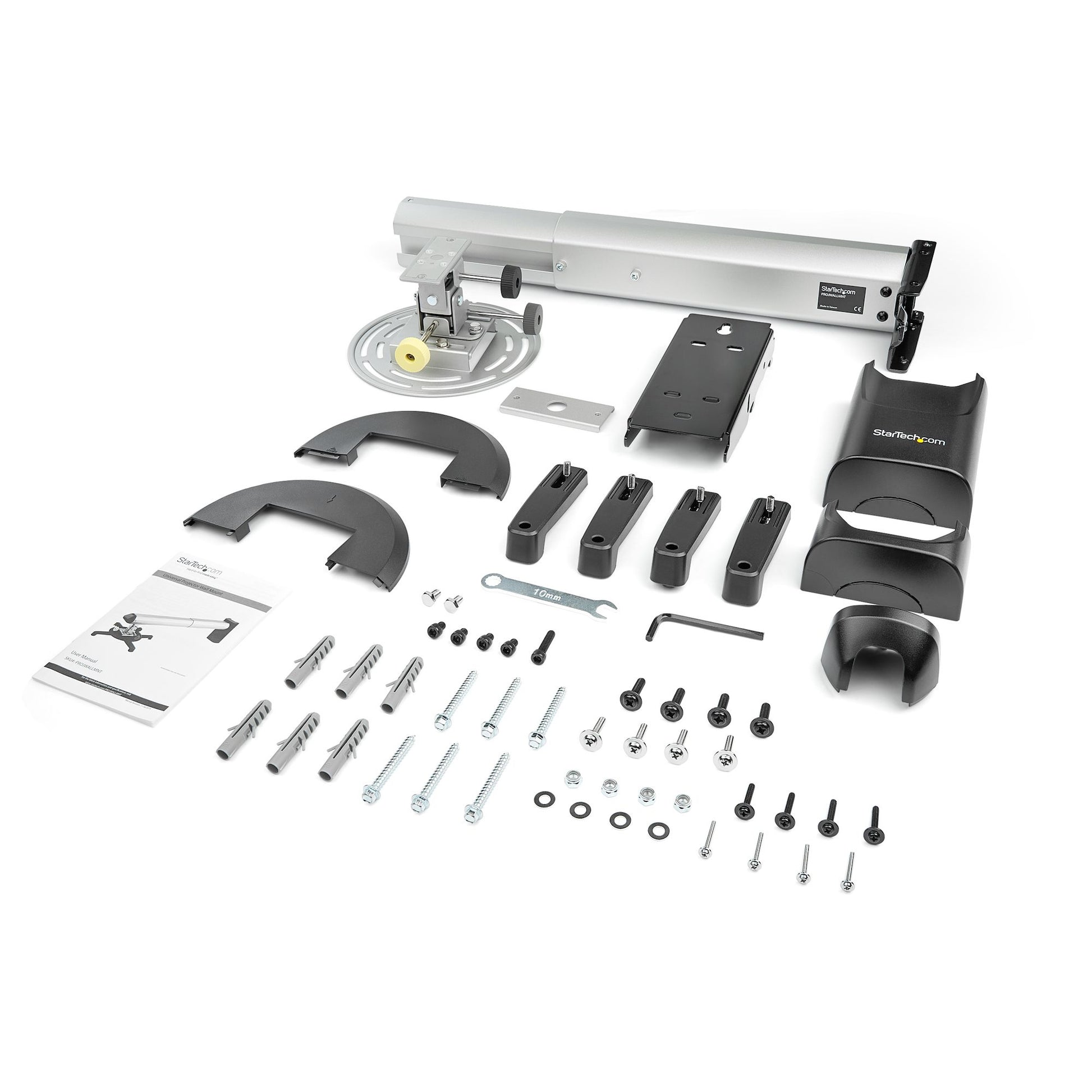 StarTech.com Beamer Wandhalterung, Abstand 42–70,5 cm, 15 kg, schwenk-/neigbar, 360°, schwarz, silber