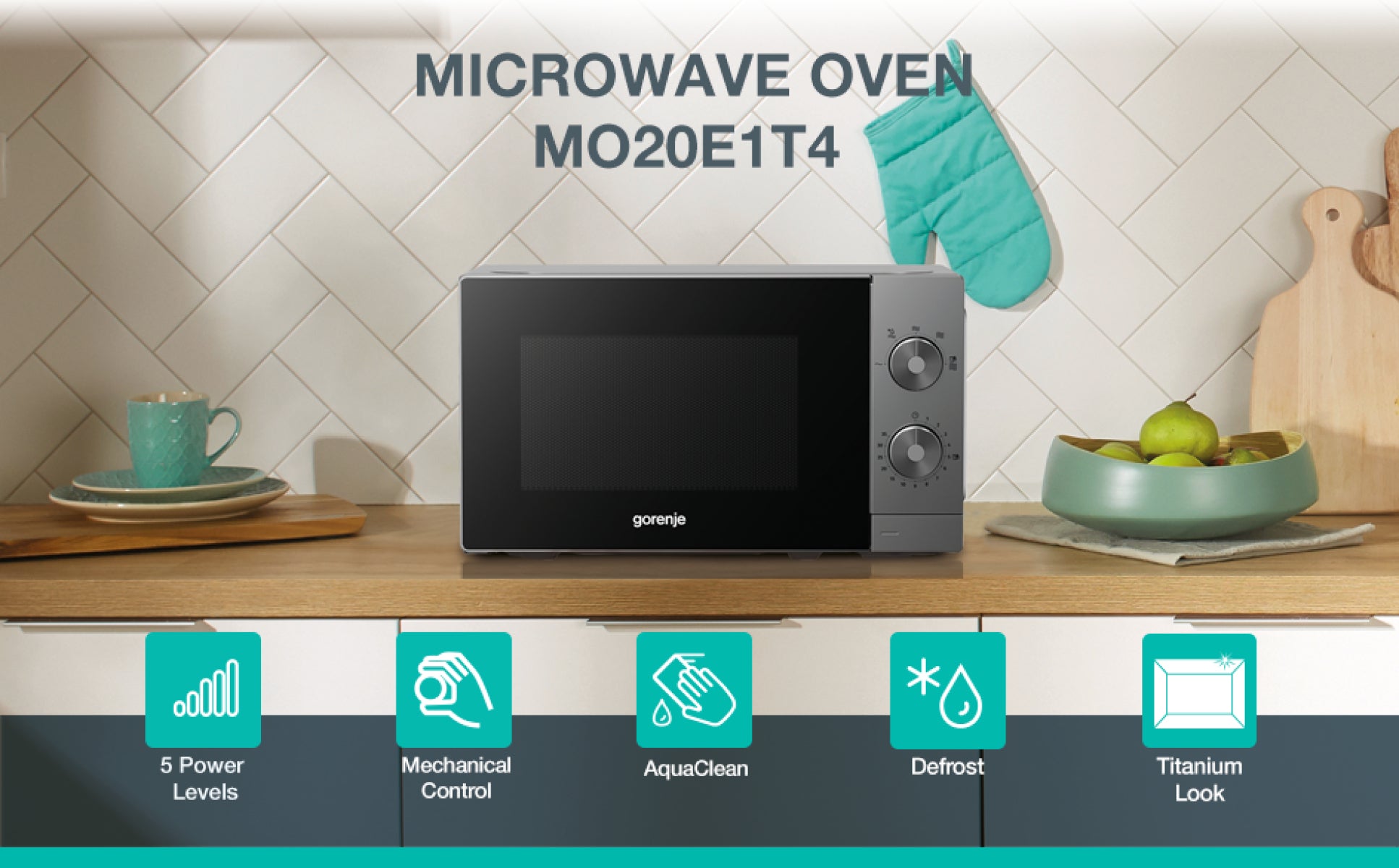 Gorenje Mikrowelle MO20E1T4 – 20 l, 700 W – schwarz/edelstahl