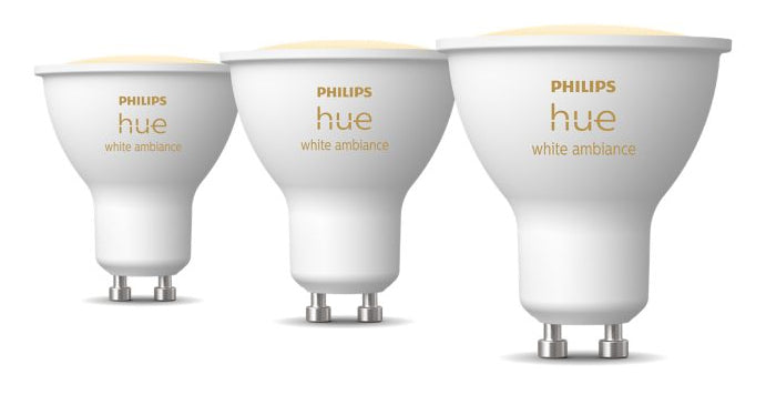 Philips Hue LED-Leuchtmittel GU10 3er-Pack – 4,2 W dimmbar, 400 lm, 2200–6500 K, für Bluetooth/Zigbee