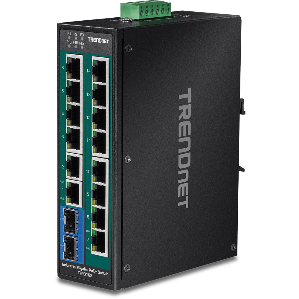 TRENDnet TI-PG162 – Switch – 14×GbE, 2×SFP, PoE+ 240 W, DIN-Rail