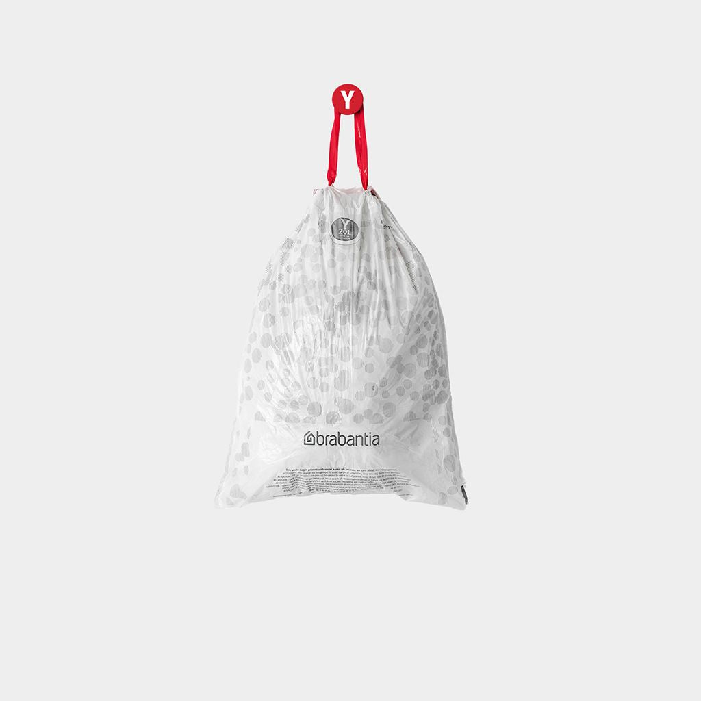 Brabantia Kehrichtsack PerfectFit Y – 20 l, mit Zugband, PE, weiss, 412 × 545 mm, 40 Stk