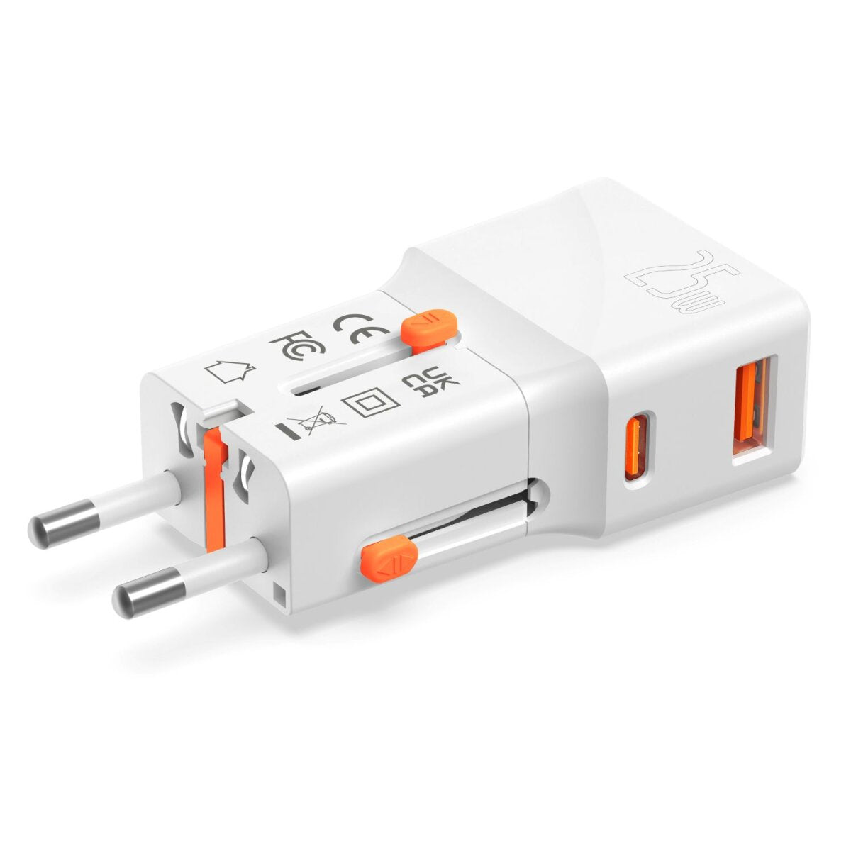 4smarts Nomad Pocket Weltreiseadapter 25 W – USB-C×1 – PD 3.0, PPS, QC 3.0 – AU/EU/UK/US-Stecker – Weiss