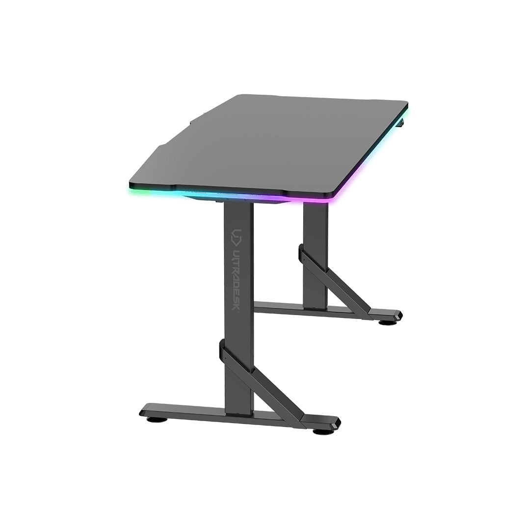 Ultradesk Iron Gaming-Tisch – 132,5 × 60,5 cm, höhenverstellbar, LED-Beleuchtung, schwarz, Stahl