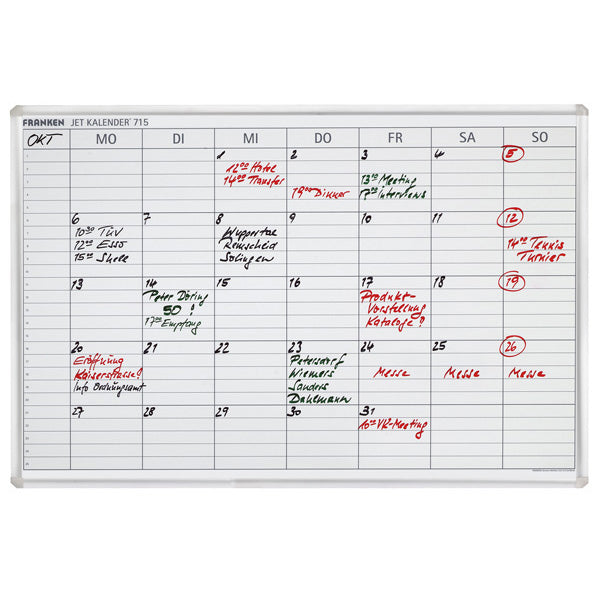 Franken Wochenplaner JK715, magnetisch, trocken abwischbar, Alurahmen – 90 × 60 cm, weiss