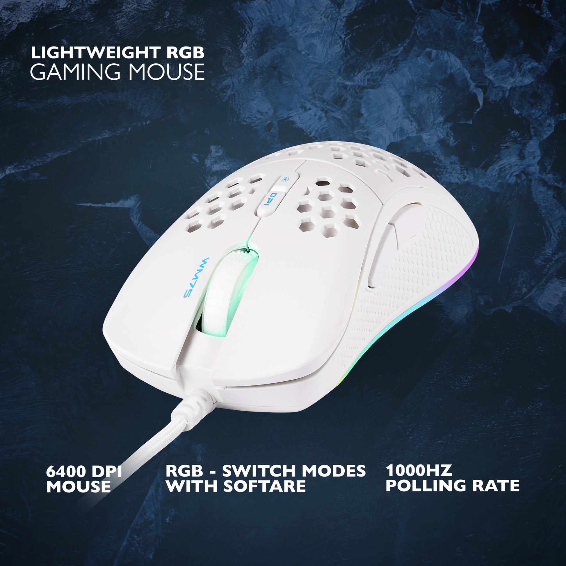 Deltaco Gaming GAM-108-W – Gaming-Maus – Kabelgebunden (USB-A), 6400 DPI, RGB-Beleuchtung, rechts