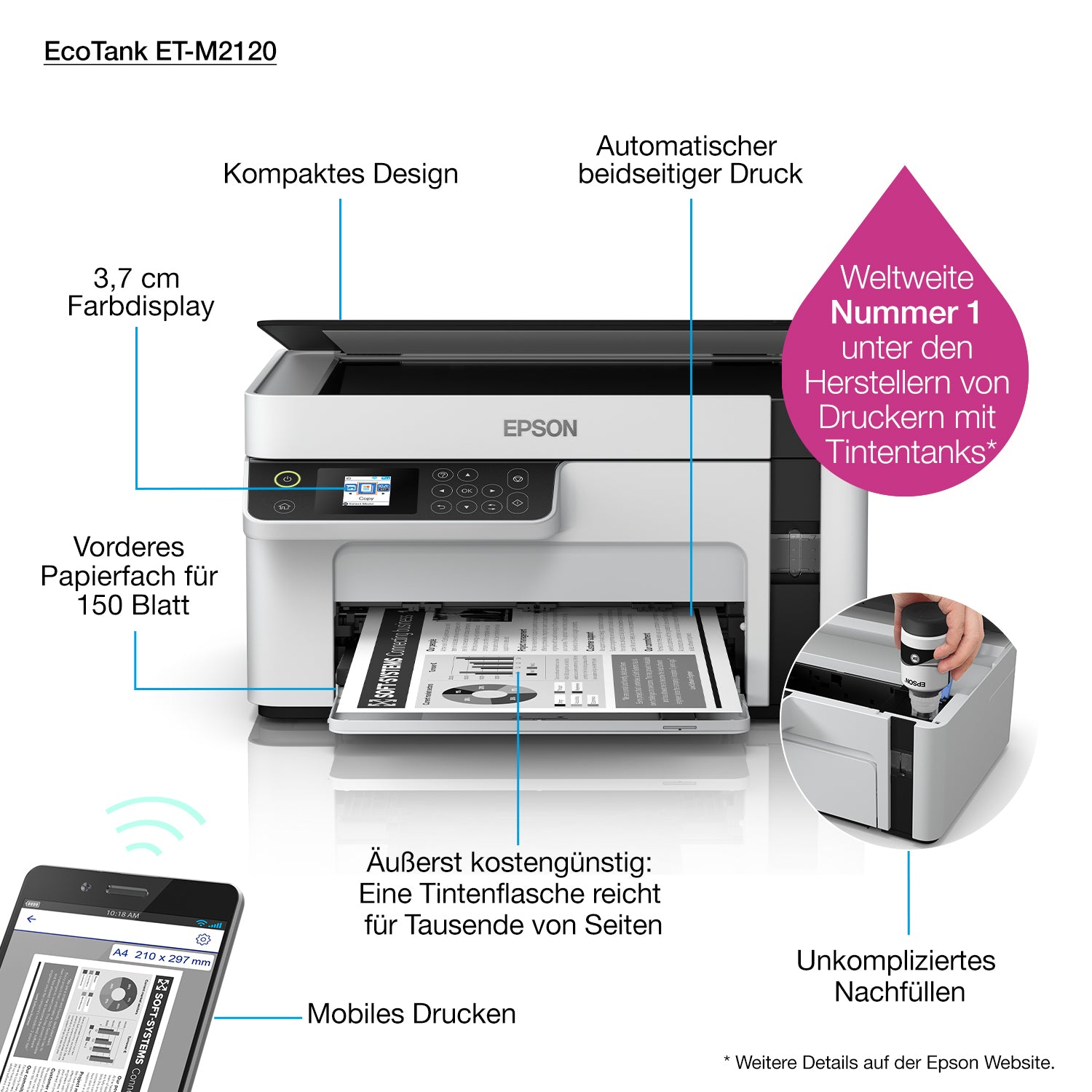 Epson EcoTank ET-M2120 – S/W Tintenstrahl-MFP, 3-in-1