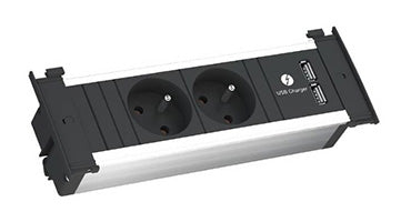 Bachmann Kapsa S Steckdosenleiste, 2×T13, 2×USB, ohne Schalter, 2 m – schwarz/silber