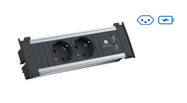 Bachmann KAPSA S – Tischsteckdosenleiste, 2× T13, 2× USB, ohne Schalter, 0,2 m, Stecker GST18