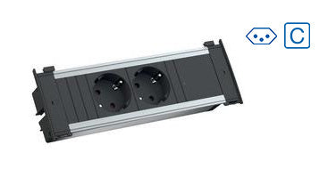 Bachmann KAPSA S Einbausteckdosenleiste, 2×T13 10 A, Einbau, Eingang GST18, 0,2 m – Schwarz/Silber