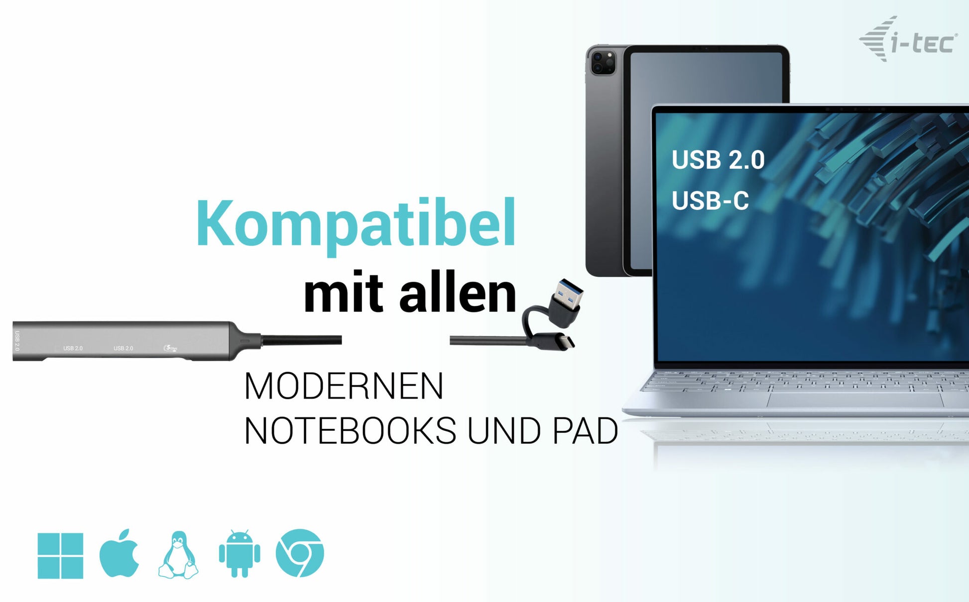 i-tec USB-Hub – USB-A/USB-C, 3× USB-A, 1× USB-C, für Windows/Mac/ChromeOS