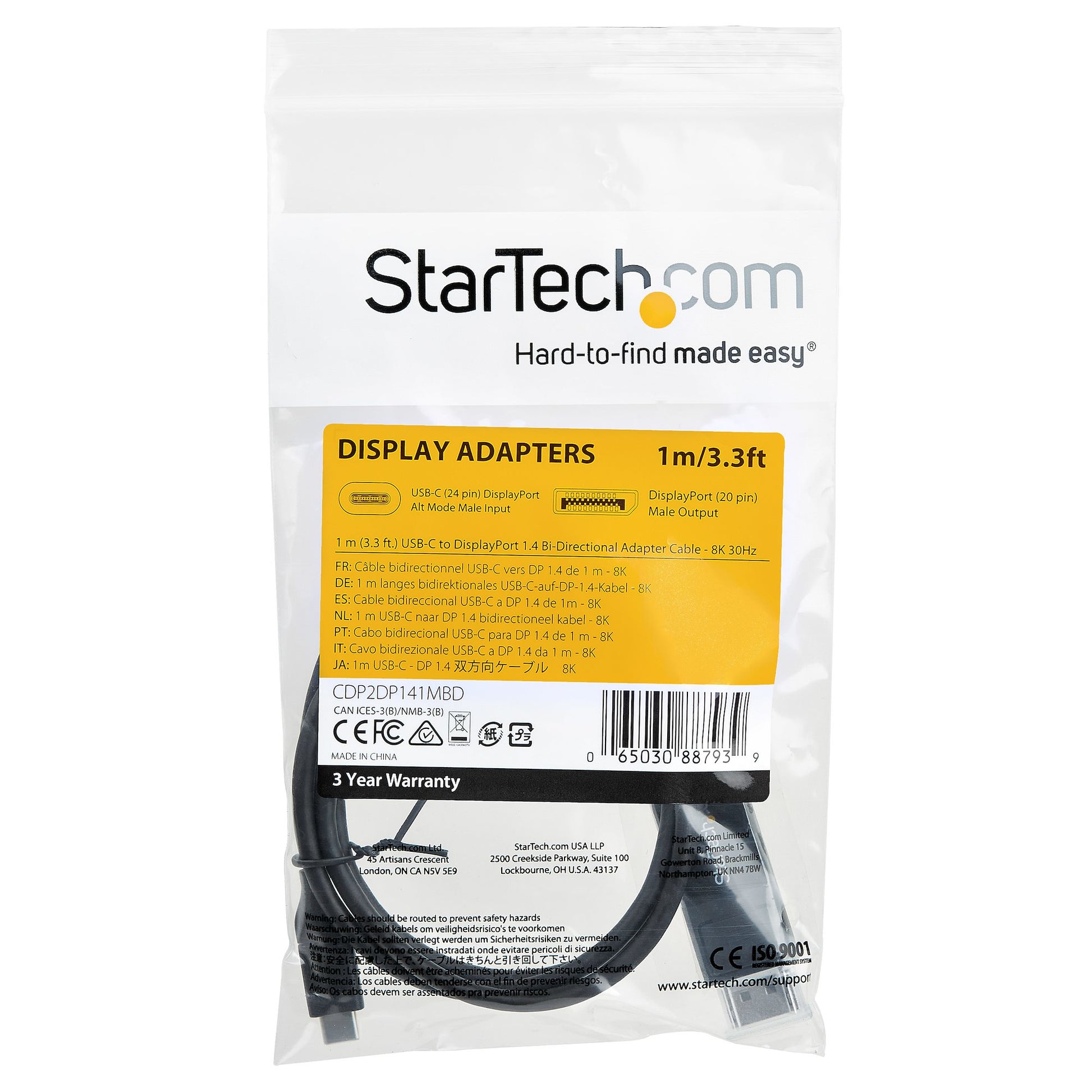 StarTech.com USB-C auf DisplayPort Adapter, DP 1.4, 8K@30 Hz, 1 m, bidirektional