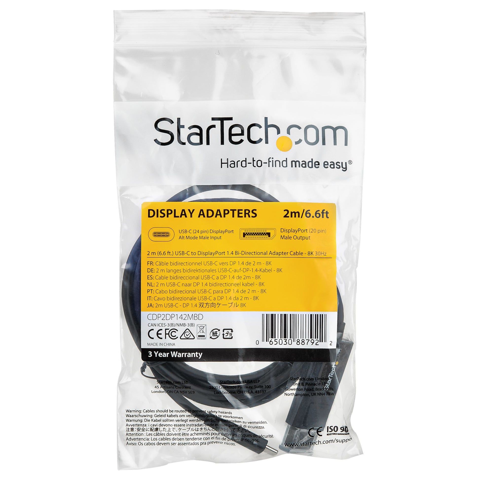 StarTech.com USB-C auf DisplayPort Adapter, DP 1.4, 8K@30 Hz, 2 m, bidirektional