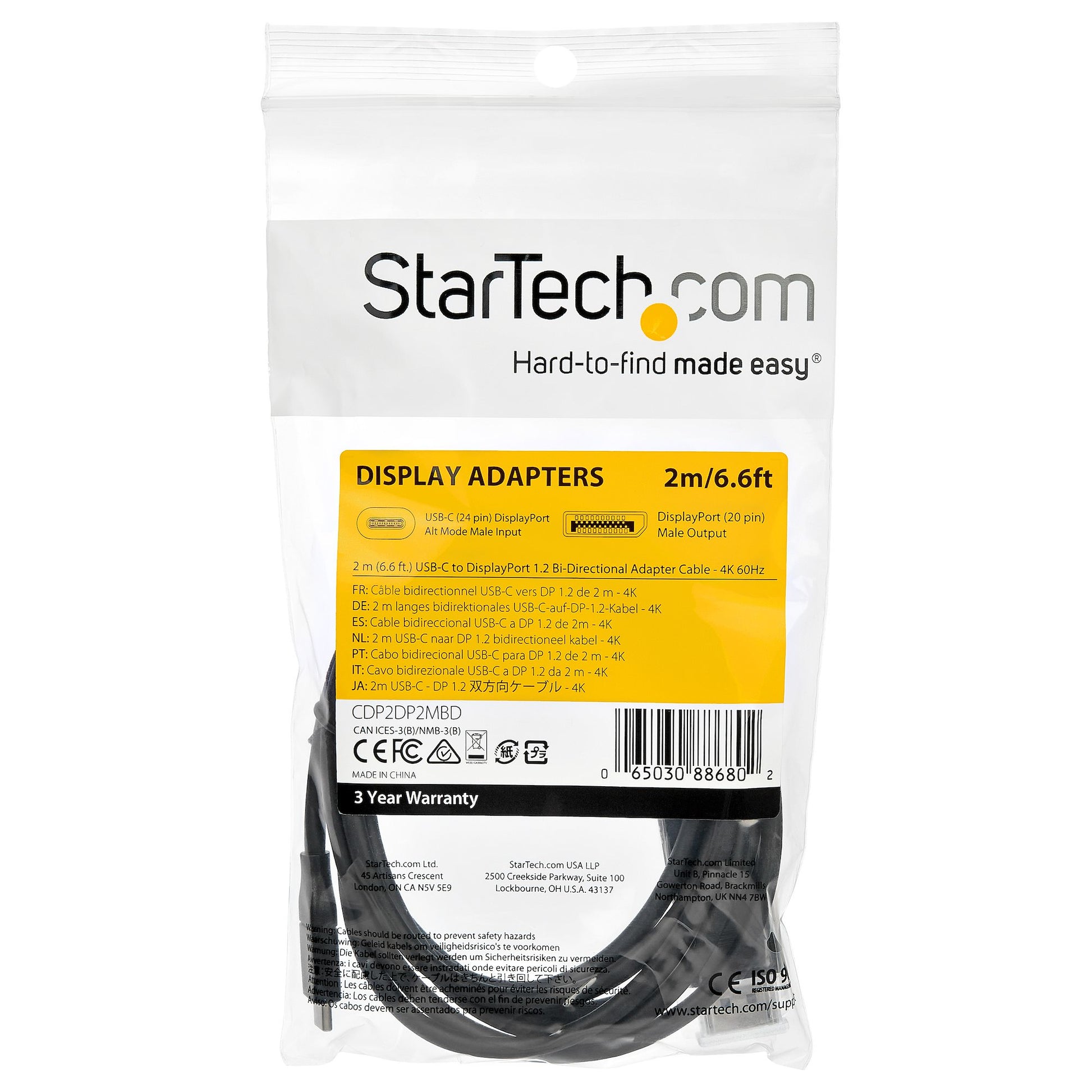 StarTech.com USB-C auf DisplayPort Adapter, DP 1.2, 8K@60 Hz, 2 m, bidirektional