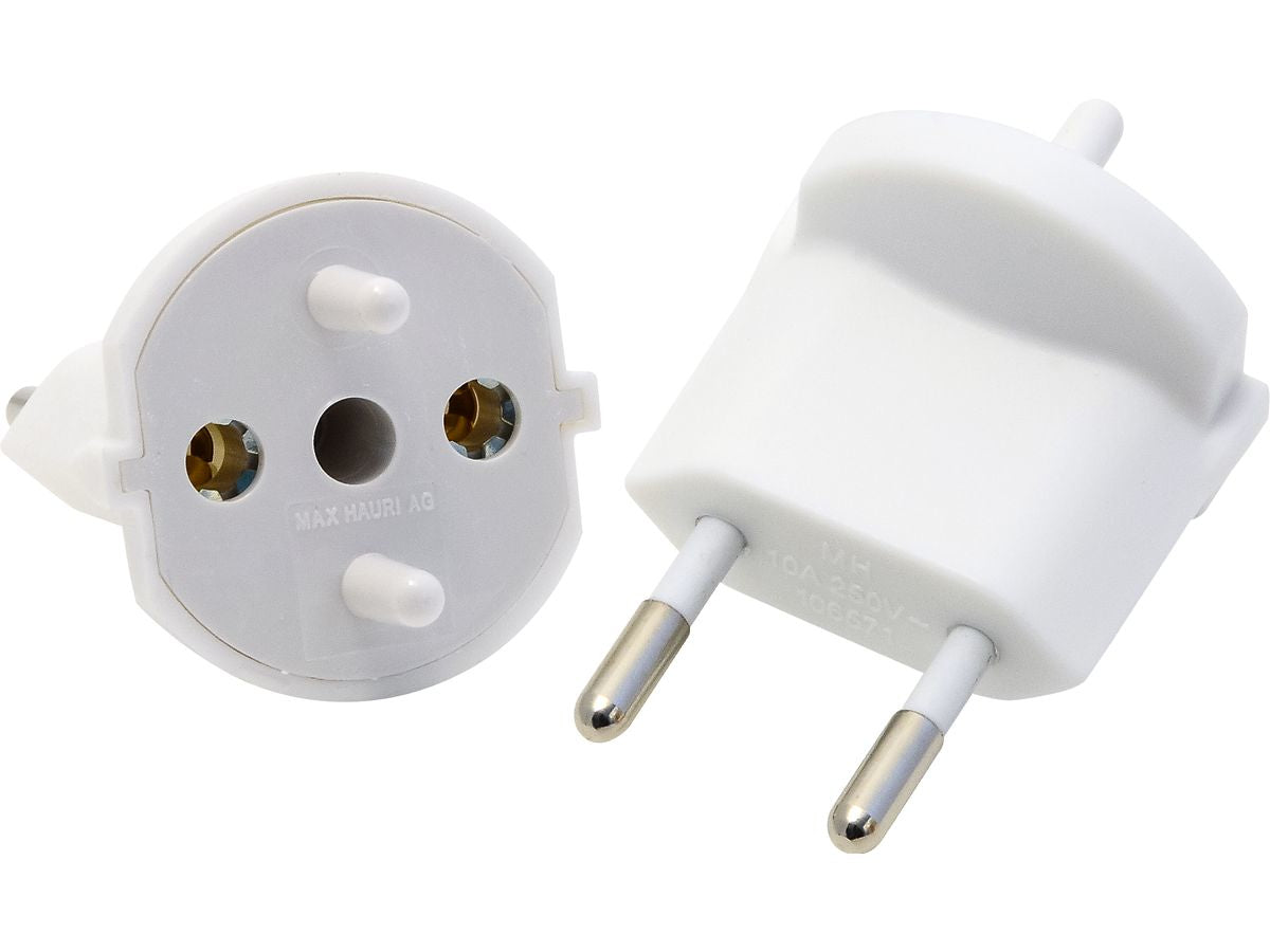 Max Hauri AG 135797 Fixadapter Typ C (Euro-Stecker) zu Typ J (CH) – 2-polig, 10 A, Weiss